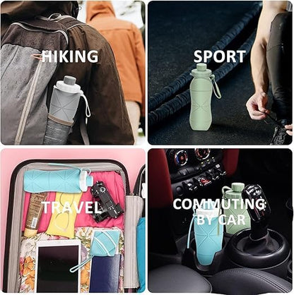 Silicone Folding Water Bottle for Travel, Gym, Hiking & Office